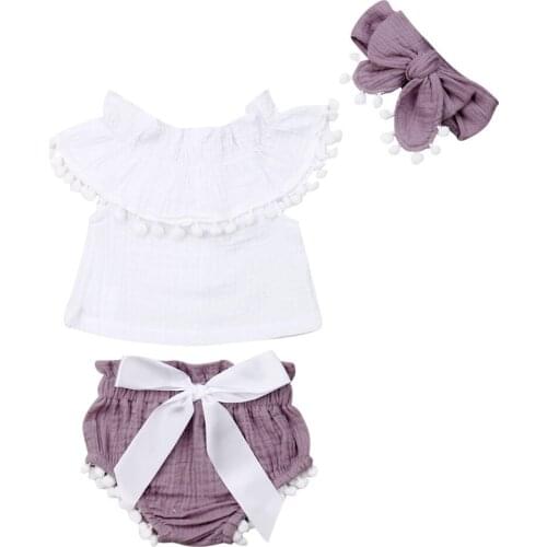 0-24M Newborn Infant Baby Girls Clothes Off Shoulder Ruffle Tops Shirt+ Tassel Shorts Summer Outfit Set