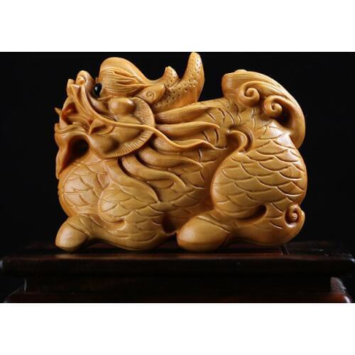 4.5CM Bag Hang Ornaments God Beast Unicorn Animals Boxwood Carving Solid Wood Car Pendant Car Decoration