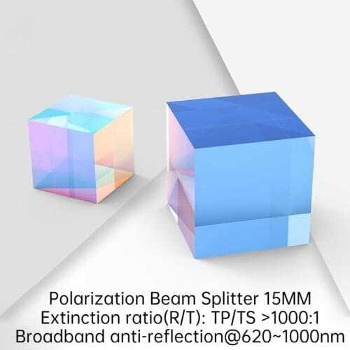 Polarization Beam Splitter Prism Optical Dichroic Prism H-ZF3 Cube 15MM Extinction Ratio TP/TS More Than The 1000:1 Beam Prism