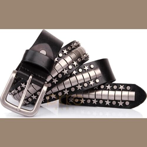 Rocker Show Star Rivet Vintage Leather Punk Belt erkek kemer deri Cinturones Ceinture cinto masculino cinturon riem cowboy