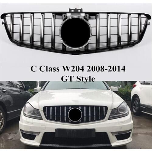 GT Style Car Grill Grille For Ben-z C Class W204 C180 C200 C300 C250 C350 2008 2009 2010 2011 2012 2013 2014 Black Front Grille