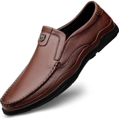 Luxury Leather Mens Casual Shoes Handmade Sewing Metal Decoration Mens Leather Shoes Classic Soft Slip-on Male Driving Shoes