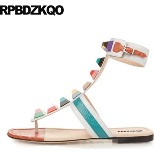 Genuine leather open toe big size fashion women sandals flat casual green high quality 2019 slingback shoes ankle strap large