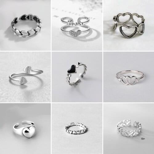 Silver hollow heart shape open round sued sweet romantic fashion love ring woman woman child gift couple rings heart ring