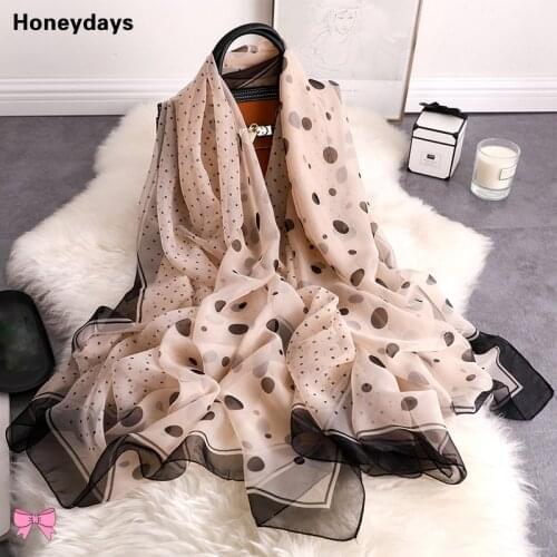 Popular Elegance Soft Sunscreen Silk Scarf Ladies Polka Dot Soft Yarn Cotton Scarf Travel Sunscreen Beach Towel Warm Neckerchief