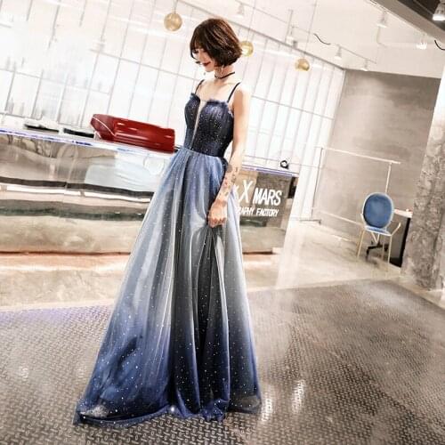 Blue Bling Sequins Evening Dress Sexy Spaghetti Strap Party Dress Fairy A-line Banquet Dress Elegant Prom Gown Oversize 3XL