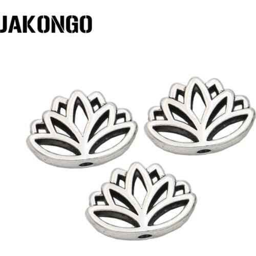 JAKONGO Tibetan Silver Plated lotus Flower Spacer Beads for Jewelry Making Bracelet Loose Bead Jewelry Accessories DIY 11x16mm