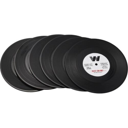 Hot 6pieces / Set Spinning Retro Vinyl Disc Drink Coasters