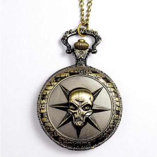 Vintage Bronze Cross Fire The king of the pirates Modern hours clock Necklace pocket watches