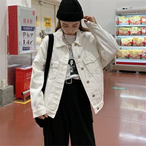 White Denim Jacket Womens Short 2021 Spring Autumn Fashion New Loose Lapel Single-Breasted Long-Sleeved Top Trend H118