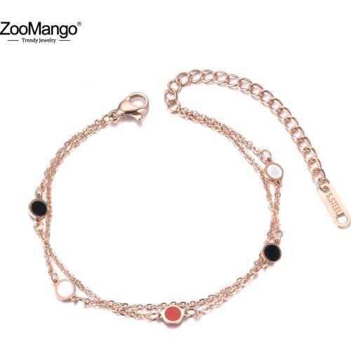 ZooMango Bohemia Black/Red Acrylic Charm Bracelet For Women Stainless Steel Double Layers Link Chain Bracelet For Summer ZB19047