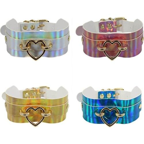 Harajuku Style Women Necklace Brand Design Laser Leather Collar Love Heart Pendant Street Punk Rock Accessories Party Collars