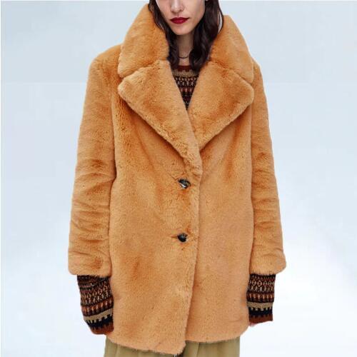 Winter Female New Rabbit Fur Coat Women Thick Warm Turn Down Collar Faux Fur Jacket Fashion Fluffy Loose Long Sleeve Parka Women