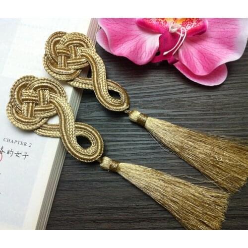 Gold tassel lace trim Exquisite Trim Chinese knot necklace clothes brooches accessories 2 pcs/lot