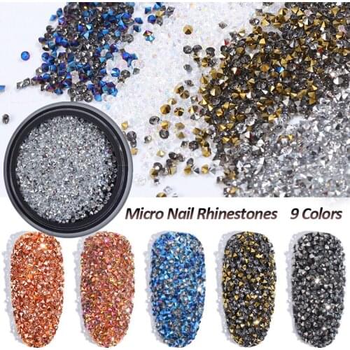 1 Box Glass Nail Caviar Tiny Rhinestones Micro Pixie Crystals 3d Sharp End Glitter Strass For Nails Art Decorations DIY 9 Colors