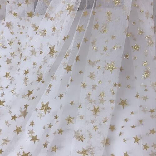 1 Yard African Tulle Lace Fabric Sequin Shining Gold Star Mesh Gauze Fabric For Bridal Gown Dress Clothing Curtain Accessories