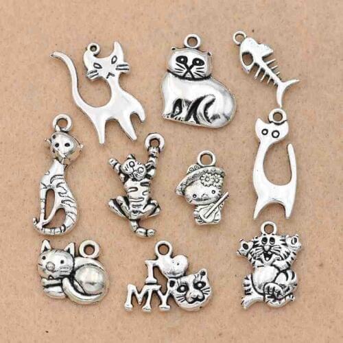 10pcs Mixed Antique Silver Plated Love My Cat Charms Pendants Jewelry Making Bracelet DIY Accessories Handmade