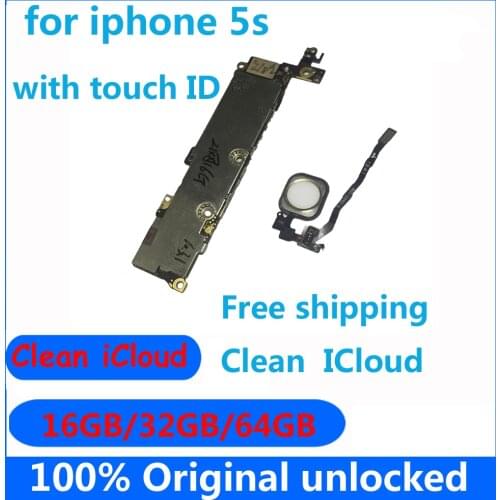 16GB 32GB 64GB for iphone 5S Clean icloud motherboard with IOS System & Full chips mainboard with / without touch ID Logic board