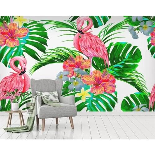 Beibehang Custom 3D photo wallpaper Tropical plants hand painted Flamingo wallpaper children room Background wall 3d wallpaper