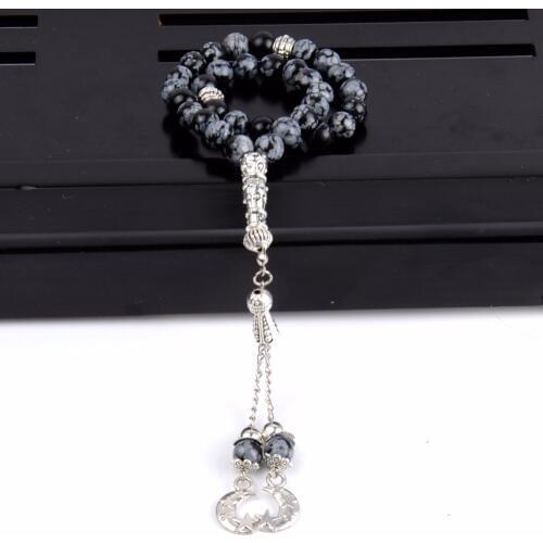 8mm Natural Snowflake Jaspers Men Rosary Beaded Bracelets & Bangles 33 Prayer Beads Muslim Rosary Bracelet Pulseira Feminina