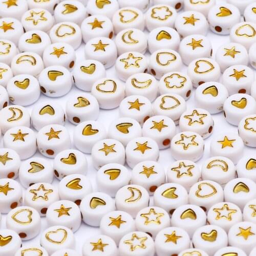 7mm White Gold Mixed Flower Moon Star Heart Acrylic Loose Spacer Beads For Jewelry Making Diy Handmade Charms Bracelet Necklace