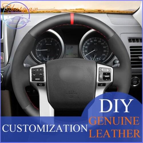 For Toyota Land Cruiser Prado FJ Cruiser Tacoma Tundra Customize Hand Sewing Car Steering Wheel Cover Black Leather
