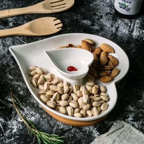 Peach Heart Double-Layer Fruit Dish Living Room Fruit Dried Fruit Tray Fruit Dish Snack Salad Dish with Bamboo Dish Set