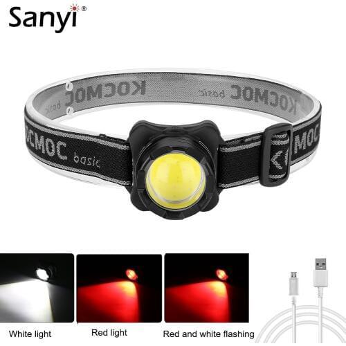 USB Rechargeable Headlight COB LED Headlamp Portable Head Torch White Red Flashlight Camping Lamp Bicycle Light Built-in Battery