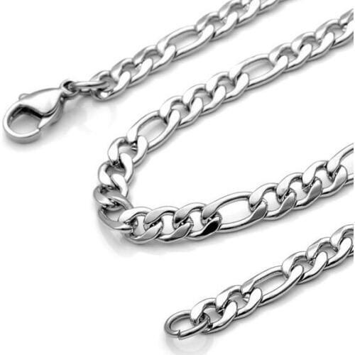 28 inch 7mm wide 316L Stainless steel Smooth figaro chain link necklace for mens Bosys jewelry