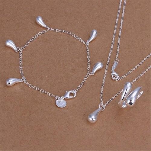 Fine elegant Water drop Pendant 925 sterling Silver necklace bracelet rings Jewelry set for women charms Fashion Party Gifts