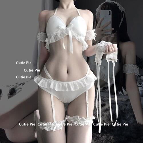 Kawaii Underwear Set Sexy Lingerie Sweet Maid Cosplay Costumes Charming Black White Erotic Outfit for Female Transparent Bra Set