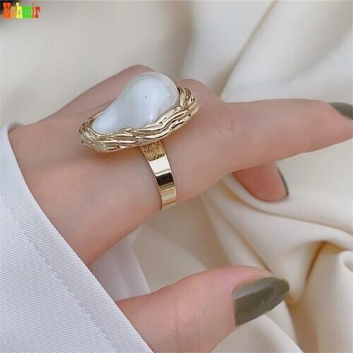 Kshmir Exaggerated abnormity pearl ring female ins fashionable opening adjustable forefinger ring personality Womens ring