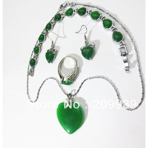 Fashion Jade Charming Green Necklace Pendant Earring Ring Bracelets Set