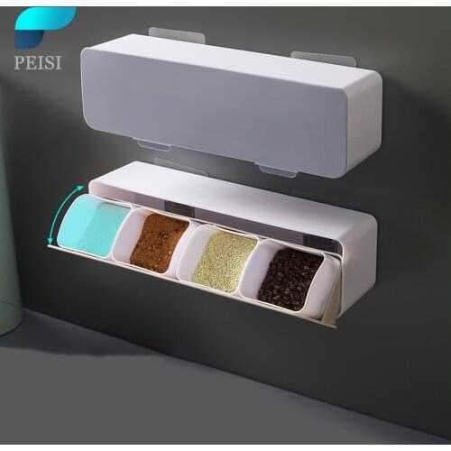 PEISI Punch-Free Delicate Spice Rack Spice Storage Shelf For Kitchen Organizer Food Storage Containers Household Accessories Set