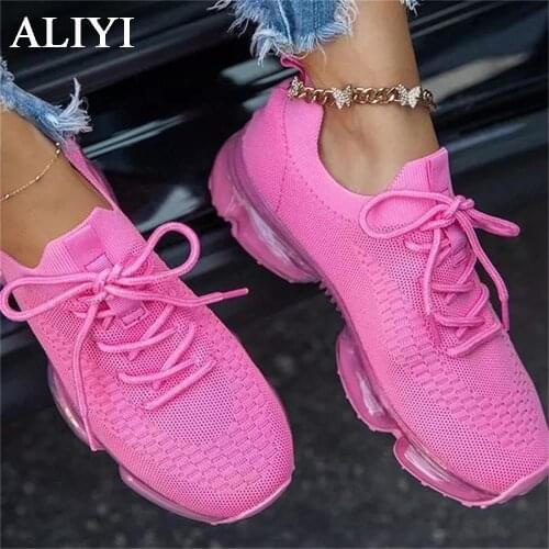 Trendy Sneakers Women 2021 Spring Stretch Fabric Breathable Ladies Lace Up Flats Outdoor Female Athletic Running Jump Shoes