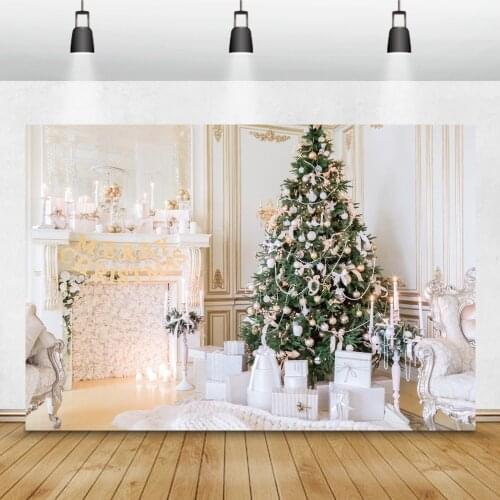 Laeacco Christmas Backdrops Luxury Royal Party Tree Fireplace Gift Candle Chic Wall Baby Photography Background For Photo Studio