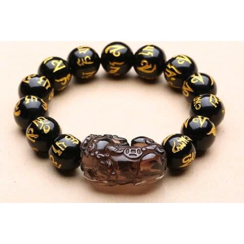 Top Selling Natural Obsidian Beads Bracelet Natural Crystal PIXIU Ethnic Bracelet Hand Bunch of Women and Men 10mm 12mm Beads