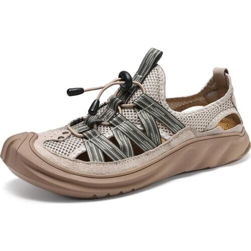 Mesh Men Sandals 2020 Summer Plus Size Hollow Beach Shoes Comfortable Outdoor Walking Shoe For Man Hole shoes Casual 38-48