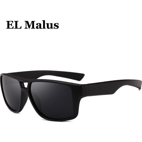 [EL Malus]Polarized Big Square Frame Sunglasses UV400 Men Male Silver Tan Lens Mirror Retro Brand Designer Sun Glasses Oculos