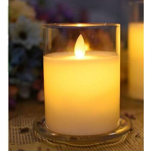 Flickering Flame Pillar Candle Paraffin Wax LED Glass Candle Set Dancing wick Home Bar party table Lighting Deor Dia 7.5cm-Amber