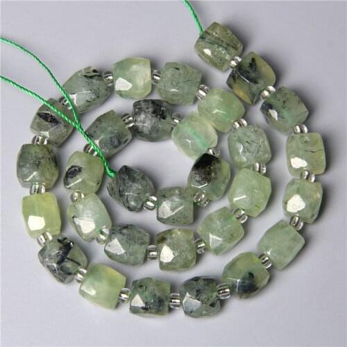 Natural Raw Genuine Green Prehnites Quartz Beads Faceted Loose Prehnites Tube Spacer Charm Bead For Jewelry Making Diy Bracelet