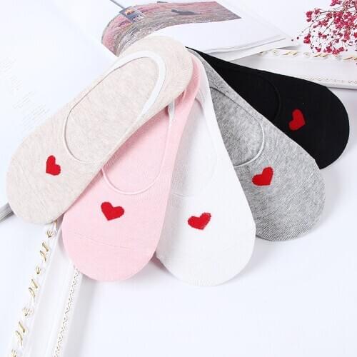 5Pairs/lot Socks Spring and Summer New Shallow Mouth Boat Socks Ladies Non-slip Love Heart Stealth Socks Cotton Women Socks