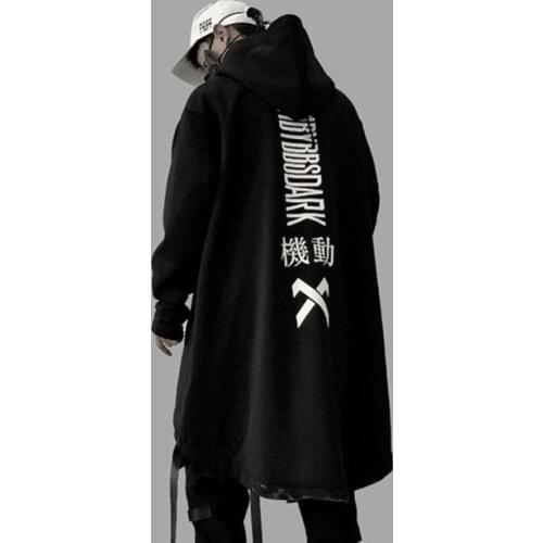 New Japanese Sweatshirt Mens Oversize Hoodies Long Cloak Hip Hop Gothic Outwear Streetwear Coat Harajuku Style Male Tops