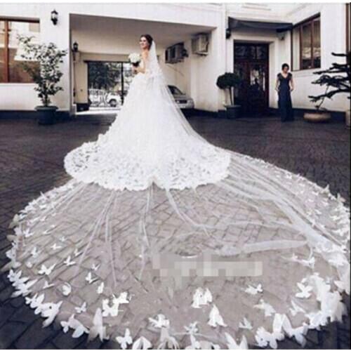 Luxury New 5M Wedding Veil Bridal One Layer 3D Flowers Chapel Cathedral White Ivory Custom Made Accessories Free Comb Veils