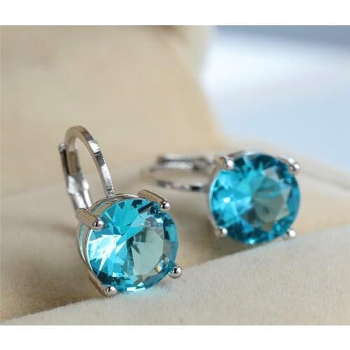 Charm Rainbow Silver Color Hoop Earrings Cute Female Blue Crystal Stone Earrings Trendy Bridal Round Wedding Earrings For Women