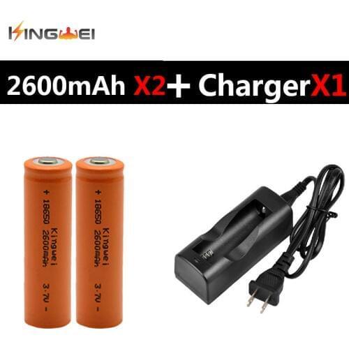Original KingWei 2Pcs Orange 2600mAh 18650 Rechargeable Li-ion Battery With NK-803C 3.7v 18650 Battery Charger for Headlamp