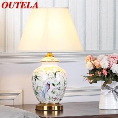 OUTELA Ceramic Table Light Dimmer Modern Luxury White Pattern Desk Lamp LED For Home