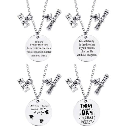 2021 New Class of Men and Women Applicable Graduation Season Stainless Steel Necklace Plus Scroll Opening Ceremony Gift Gift