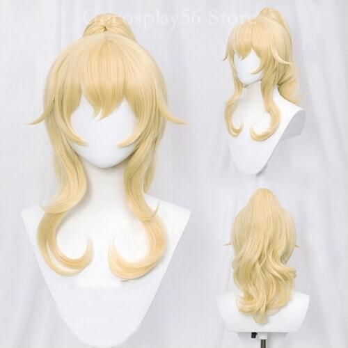 Genshin Impact Jean Wig Cosplay Blonde Curly Ponytails Golden Heat Resistant Hair Adult Halloween Role Play AC