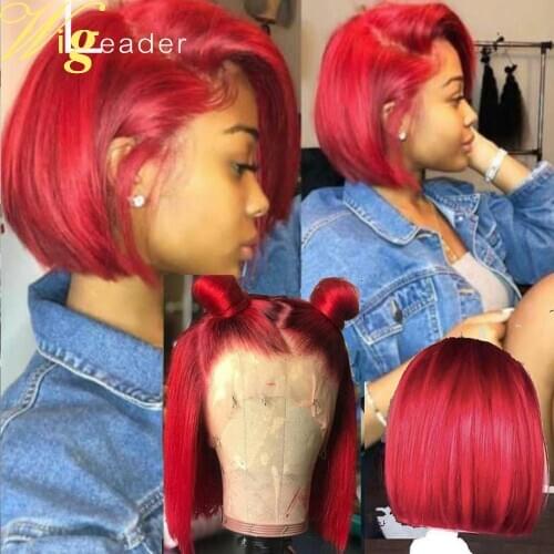Wigleader Short Red Bob Human Hair Lace Front Wigs Preplucked 13x6 Lace Frontal Wigs Free Style Remy Hair Wigs With Baby hair